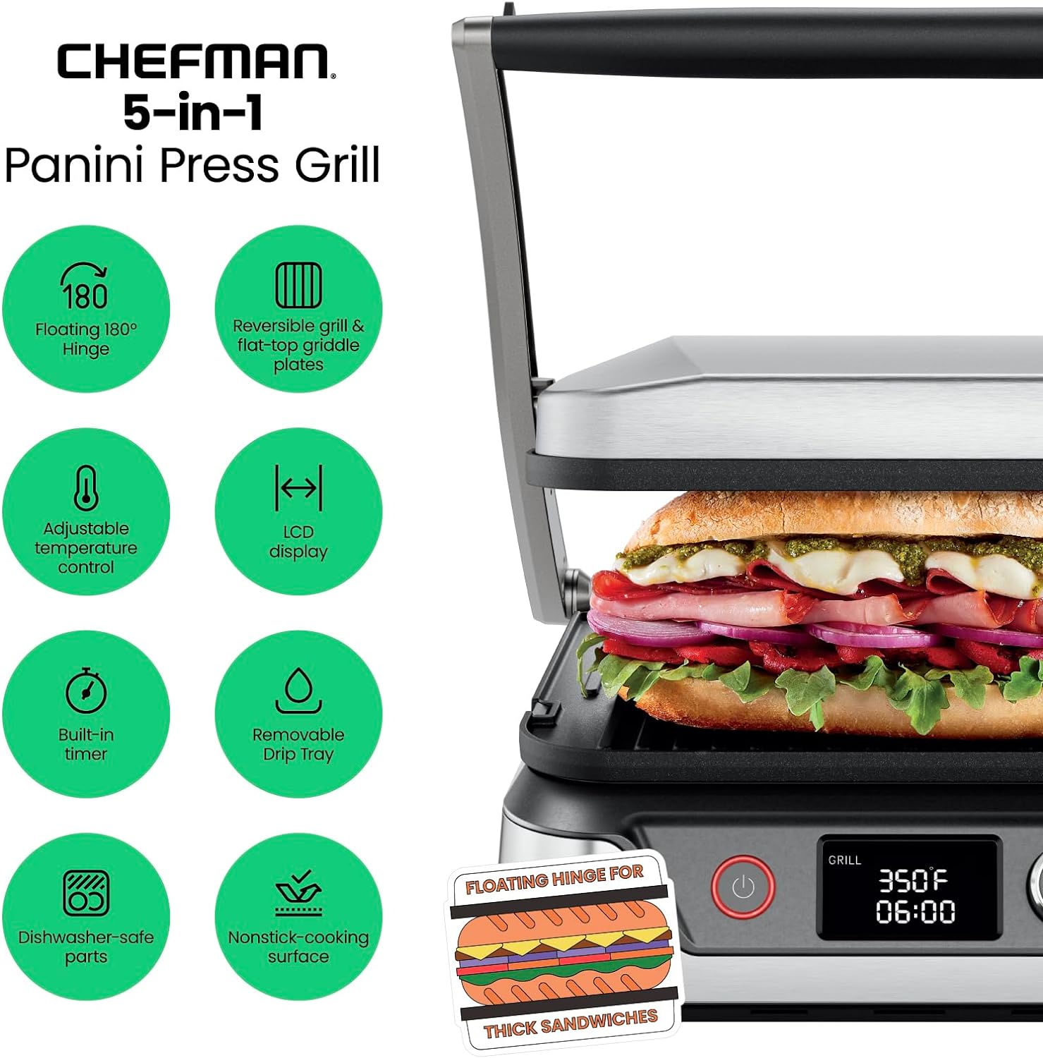 5-in-1 Press Grill Sandwich Maker